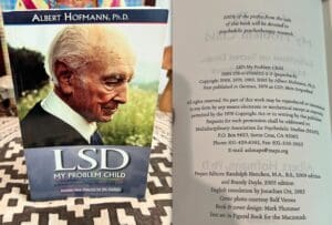 Book cover and inside pages of Albert Hofmann's LSD book.
