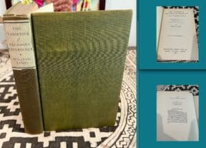 A green hardcover book with no visible title on the front cover.