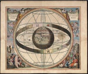 Ornate Ptolemaic geocentric world map