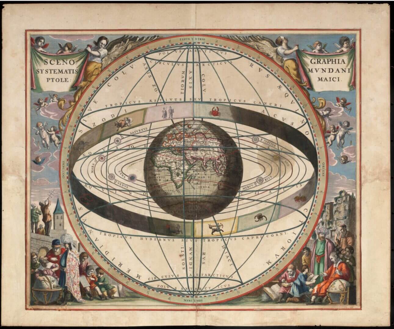Ornate Ptolemaic geocentric world map