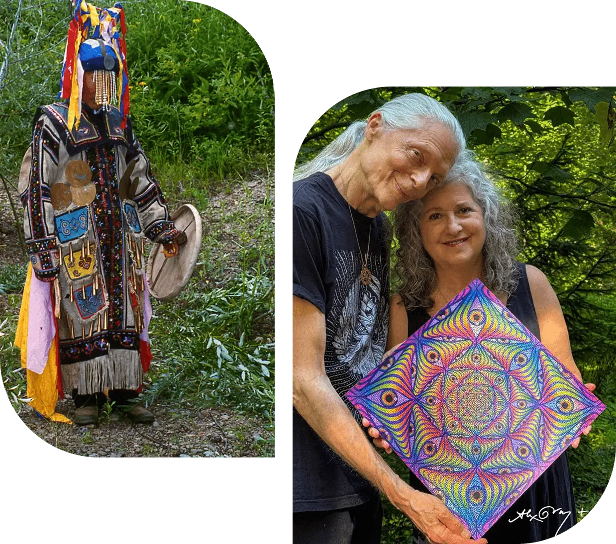 Elaborate ritual costume and couple with mandala